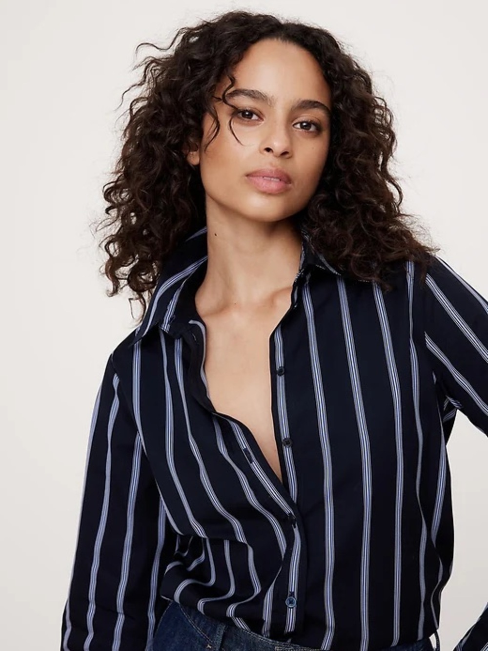 Banana Republic The Perfect Shirt Blue Cotton striped Button-down, BNWT, size XS